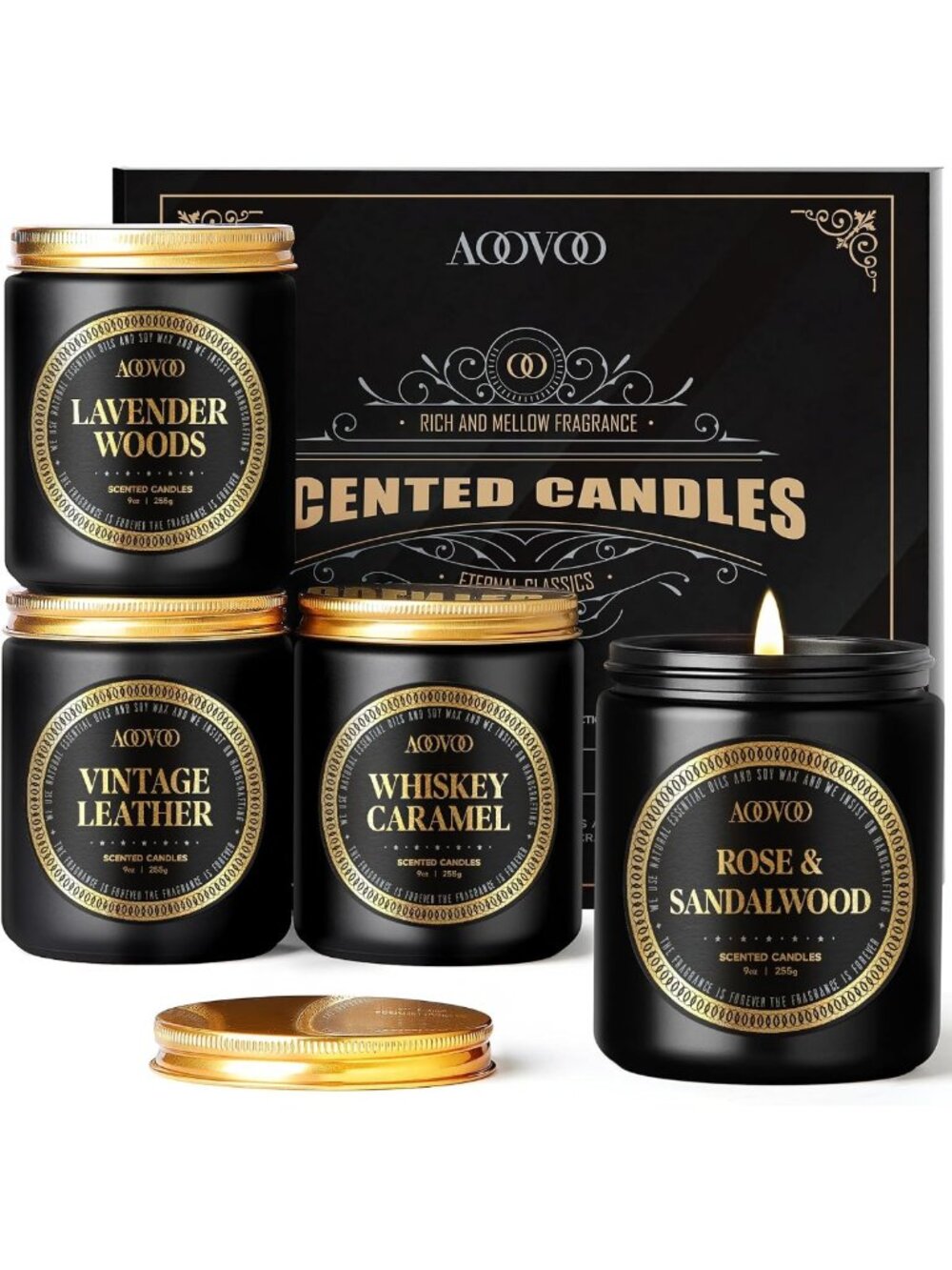Giftable Scented Candles for Men - 4 Pack Home Fragrance Set, Relaxing Aromas